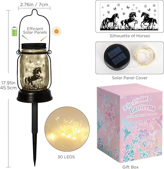 Horse Gifts for Women/Men Horse Lovers Solar Lantern Mom Birthday, Mothers Day, Christmas Gifts