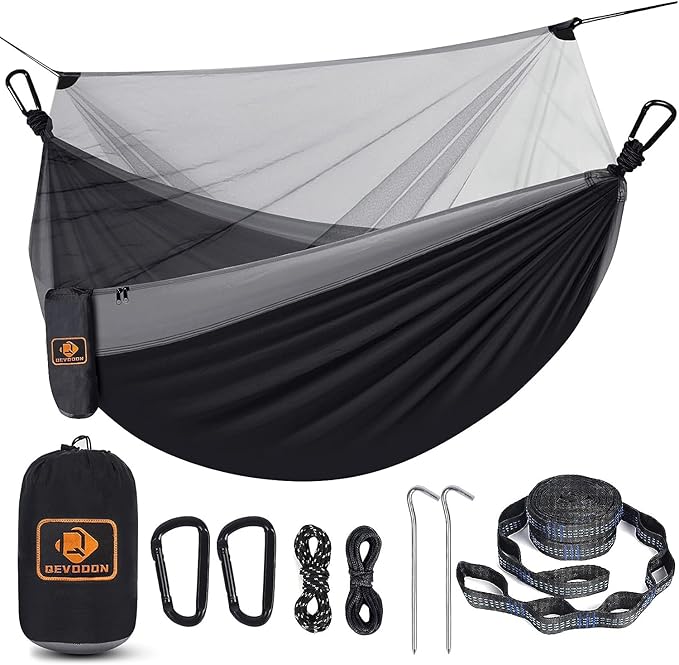 Camping Hammock with Net,Portable Lightweight Double Hammocks with Tree Straps and Solid D-Shape