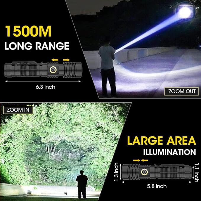 Rechargeable Flashlight High Lumens, High Lumens Super Bright Magnetic Flash Light, Long-Range