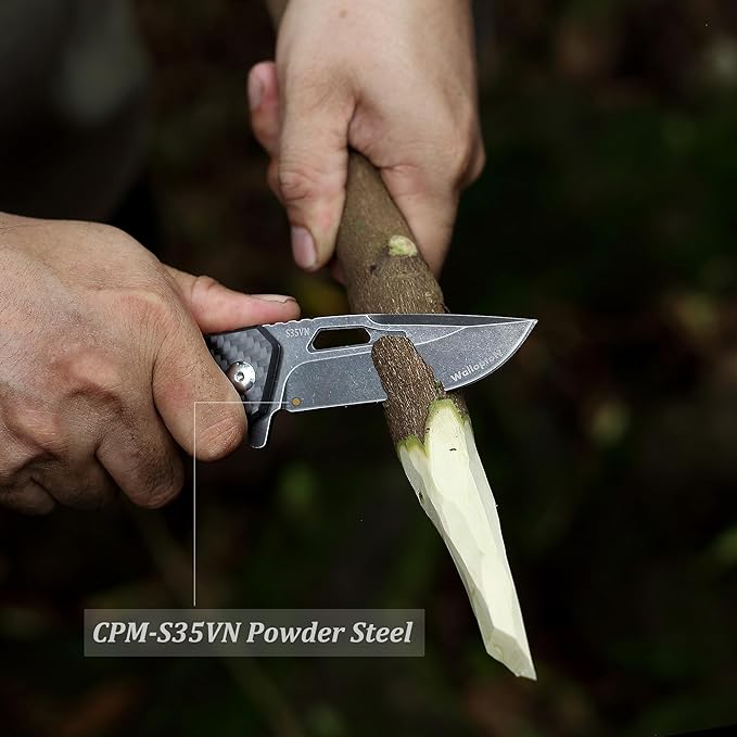 Folding Tactical Knife - Carbon Fiber Handle Liner Lock, S35VN Powder Steel Sharp Blade - 3.35''