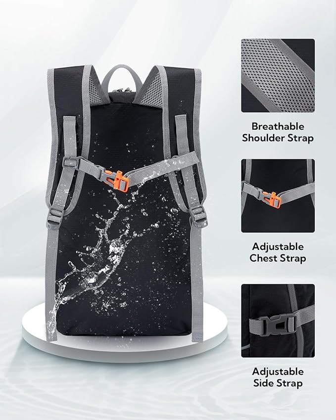 WATERFLY Packable Hiking Daypack Backpack: 25L Ultra Lightweight Foldable Waterproof Outdoor Travel