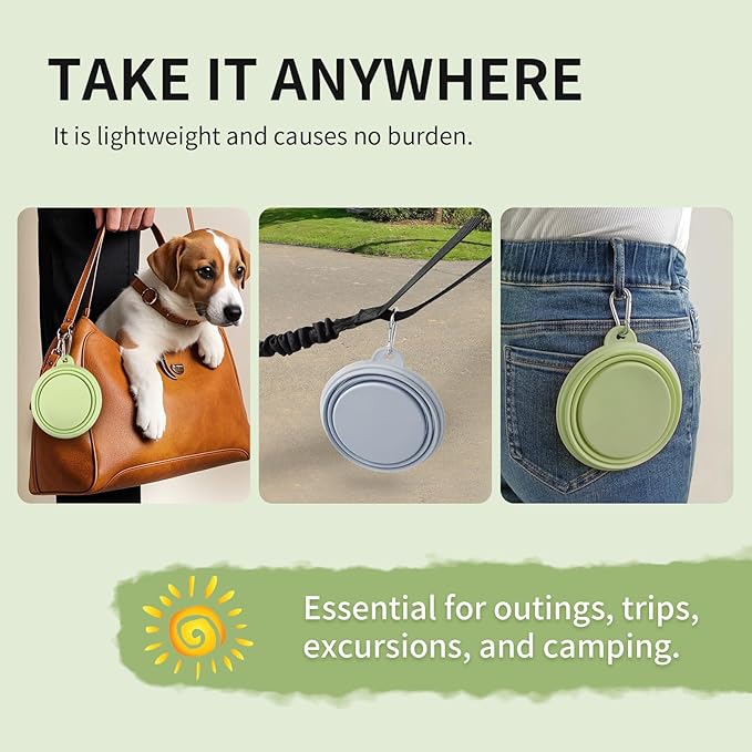 Collapsible Dog Bowls 2-Pack, Portable Travel Dog Bowl with Carabiner, Food-Grade Silicone Pet Bowl