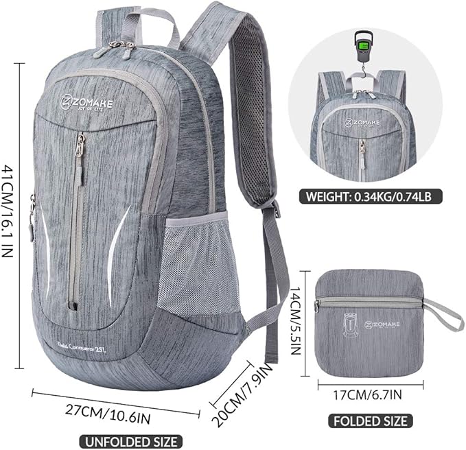 ZOMAKE 25L Ultra Lightweight Packable Backpack, Foldable Hiking Backpacks Water Resistant Small