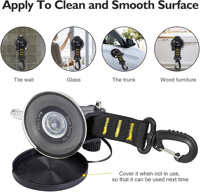 CONBOLA Suction Cups Hooks 4 Pieces Outdoor Car Camping Essentials Heavy Duty Upgraded Tie Down