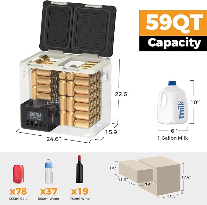 Setpower DT55 Portable Refrigerator with APP Control, 59QT(55L) Dual Zone Fridge Freezer, Electric