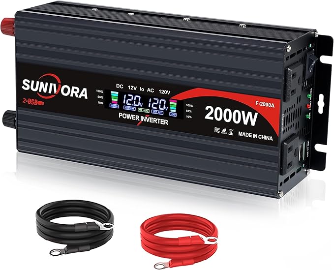 2000 Watt Inverter with LCD Display 12V DC to 110V/120V AC 60HZ Car Power Inverter with 2 AC