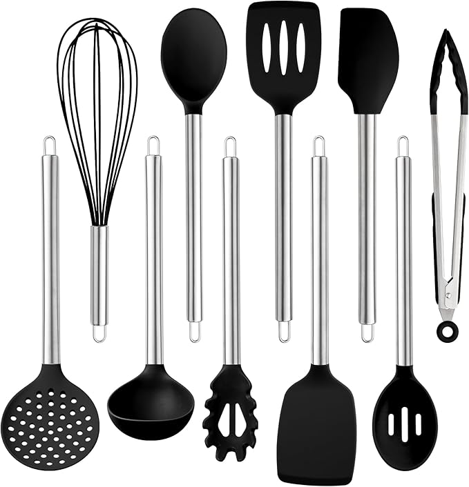 COOK WITH COLOR Silicone Cooking Utensils, Kitchen Utensil Set, Easy to Clean Silicone Kitchen