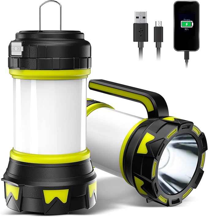 Rechargeable Flashlights Camping Lantern,6 Modes LED Bright Flashlight 3000mAh Battery, IPX4