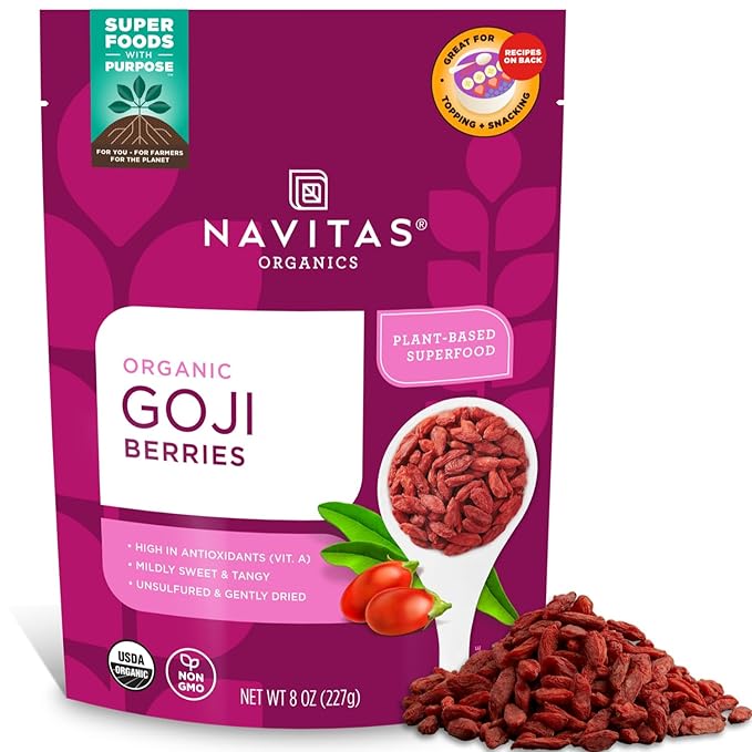 Navitas Organics Goji Berries – For Smoothies, Trail Mix, Baked Goods, Oatmeal & More – Vitamin A