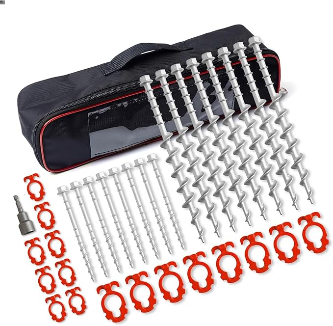 16 Psc Non-Rust Cast Aluminum Ground Anchors - Heavy Duty Screw in Tent Stakes for Superior
