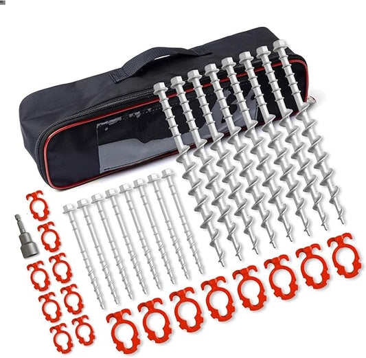 16 Psc Non-Rust Cast Aluminum Ground Anchors - Heavy Duty Screw in Tent Stakes for Superior