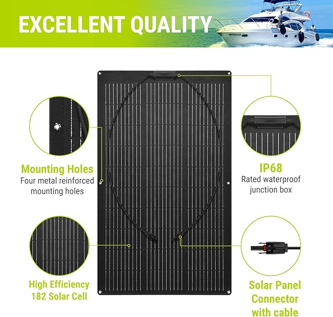 Newpowa 100W Flexible Solar Panel Portable Bendable 12 Volts 10BB Mono Cell for Uneven Surfaces