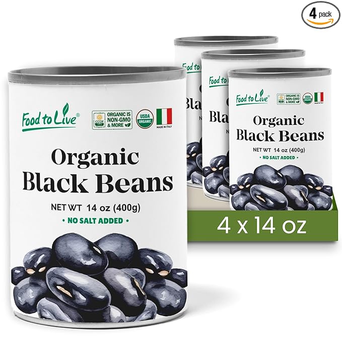 Food to Live Organic Canned Black Beans, 14 oz (Pack of 4) - Unsalted Non-GMO Frijoles Negro.