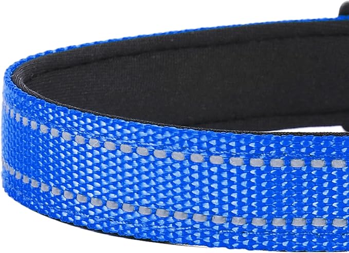 Reflective Dog Collar, Adjustable Soft Neoprene Padded Nylon Pet Collars with Buckle for Large