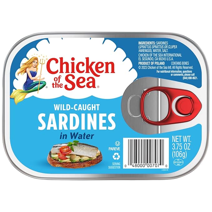 Chicken of the Sea Sardines in Water, 3.75 Ounce Cans (Pack of 18), Wild Caught Canned Sardines