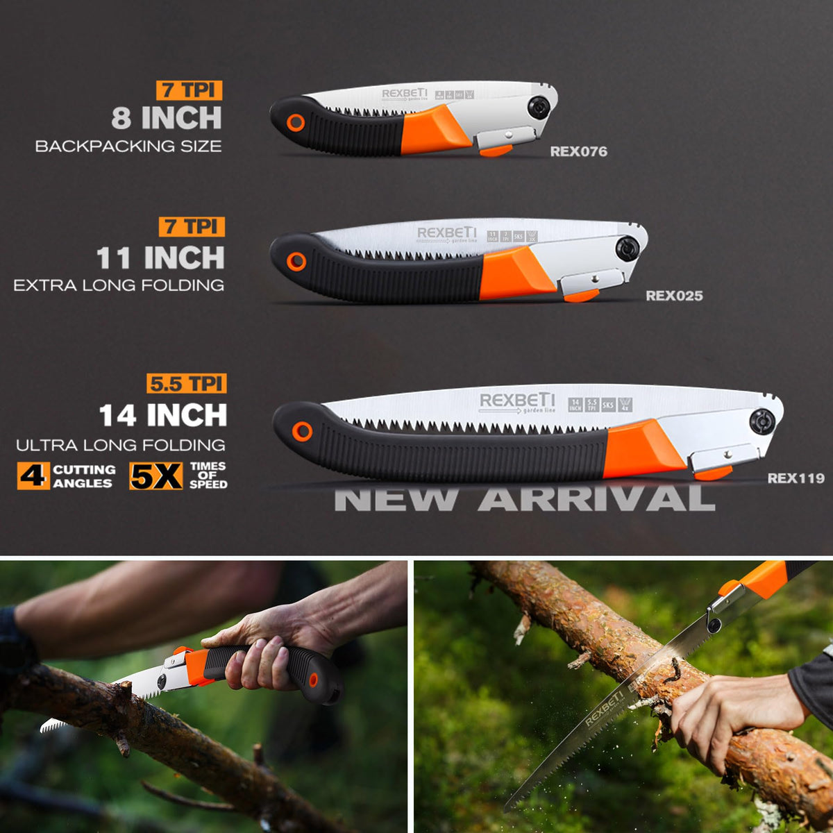 REXBETI 8-Inch Folding Hand Saw, Pruning Saw for Tree Trimming, SK5 Steel