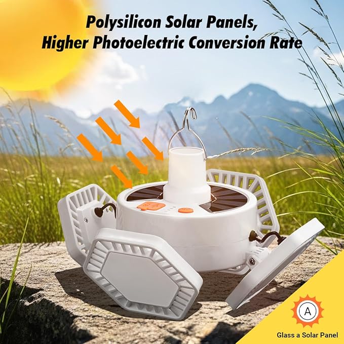 Solar Camping Light with Remote Control - Folding USB Rechargeable Lantern, 360°Lighting Waterproof