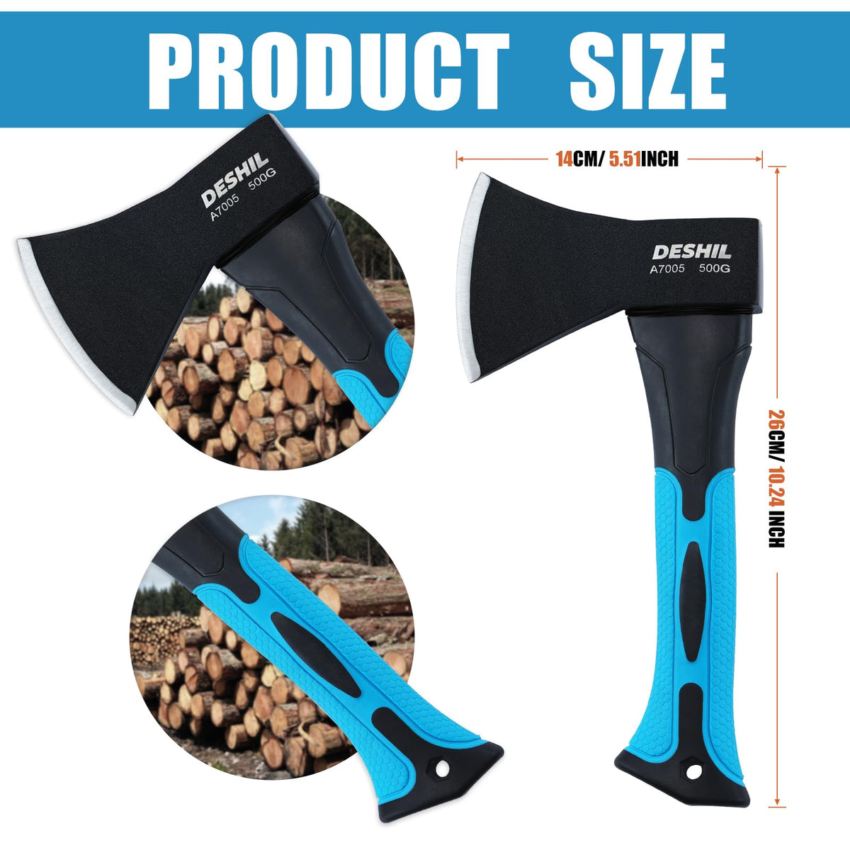 DESHIL 10 inch Outdoor Hatchet Axe Mini Camping Axe with Sheath-Blue