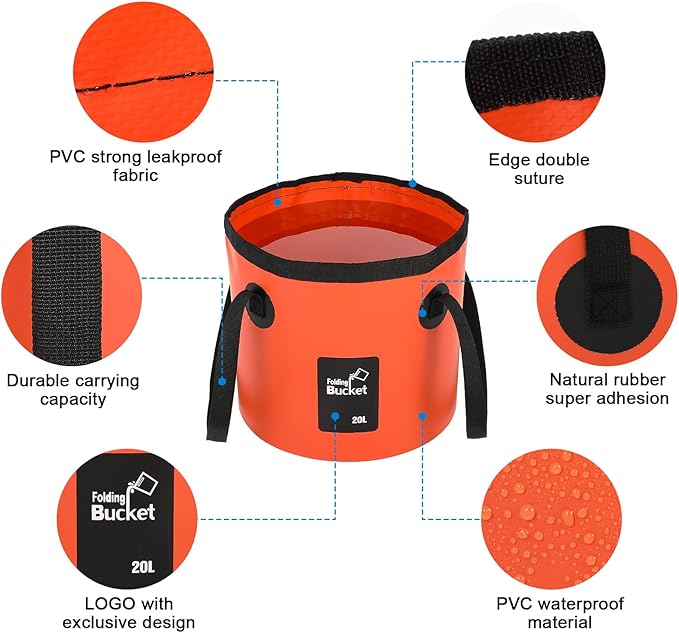 3 PCS 5 Gallon Collapsible Water Bucket, 20L Foldable PVC Bucket with Handles Multiple Use Portable
