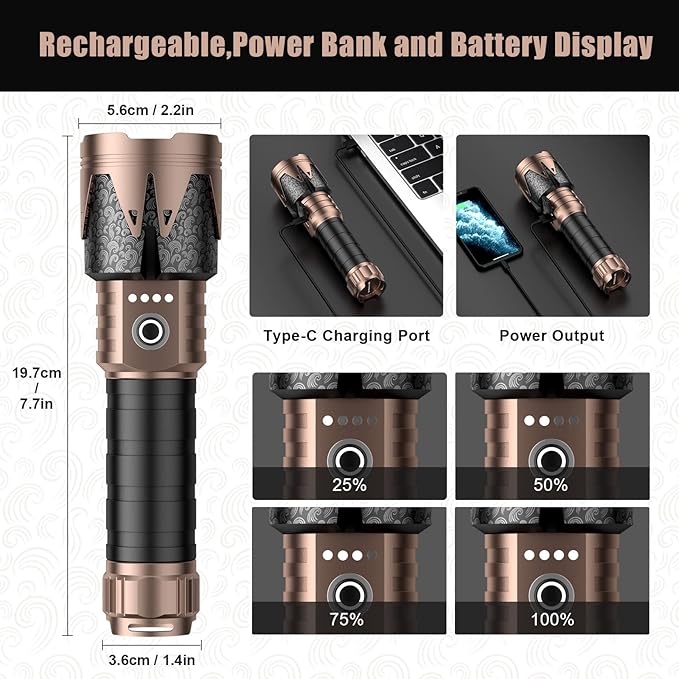 SKYFIRE LED Flashlights High Lumens with Ignition Lens,3000lm Super Bright Tactical