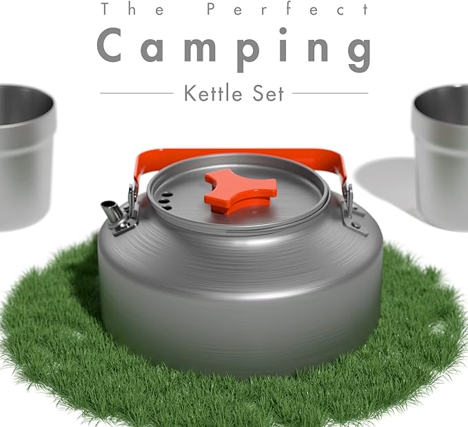 Lixada 1.1L Camping Kettle Set with Cups, Lightweight Aluminum Camp Tea Coffee Pot with Stainless