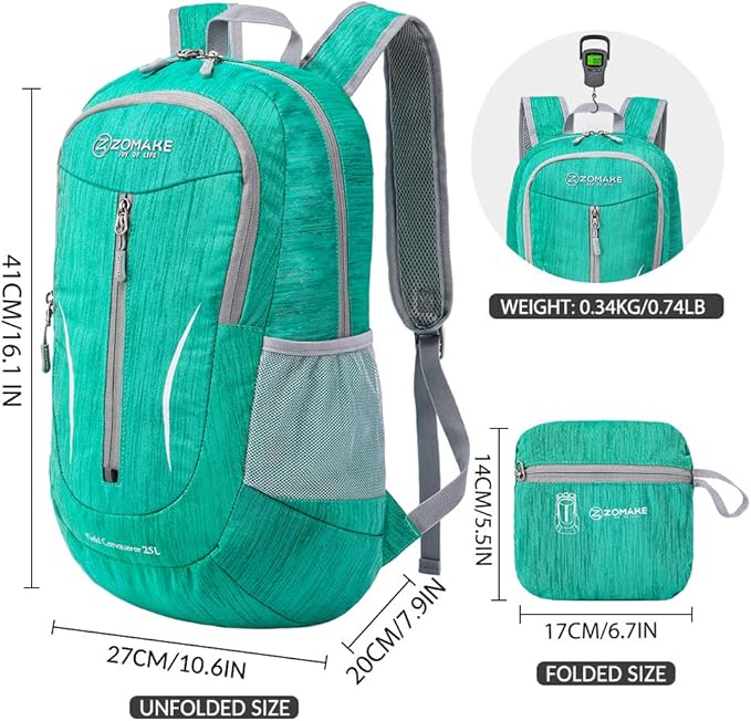 ZOMAKE 25L Ultra Lightweight Packable Backpack, Foldable Hiking Backpacks Water Resistant Small