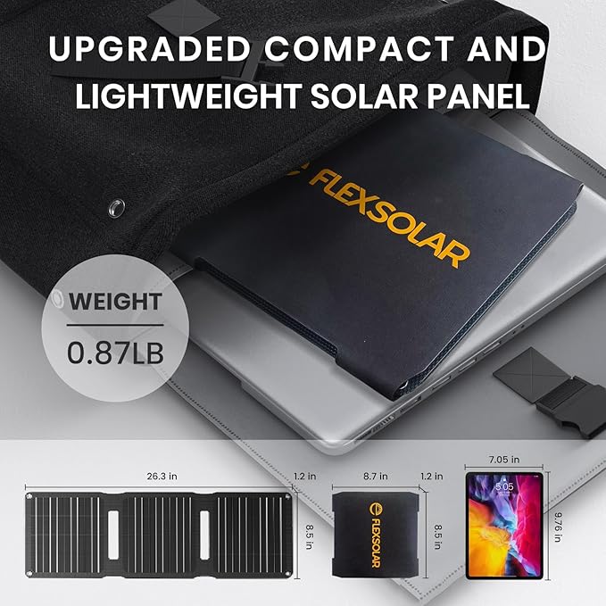 [Upgraded] FlexSolar 20W Portable Solar Panel, High Efficiency ETFE Foldable Panels with 5V USB
