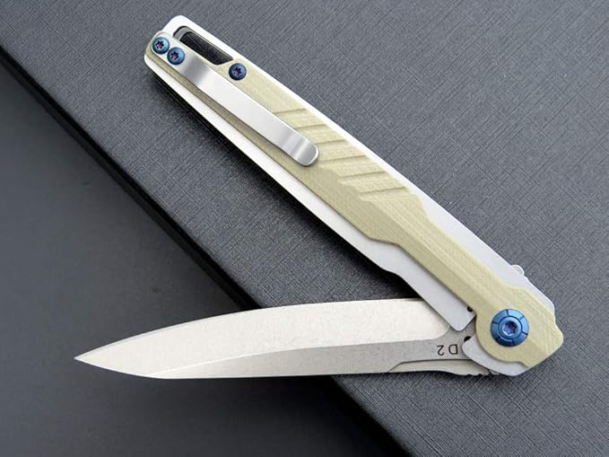 Eafengrow EF942 EDC Folding Knife, D2 Steel Blade Titanium Plating & G10 Handle,Pocket Clip with