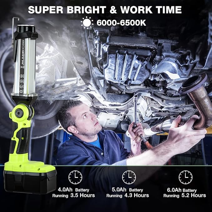 YEX-BUR Flashlight for Ryobi 18V Battery, 25W 2000LM LED Work Light, Portable Floodlights, Camping