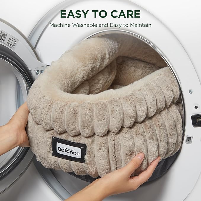 BALANCE Cat Bed Kitten Bed, Washable Round Cat Beds for Indoor Cats,Super Soft Plush Faux Fur Pet