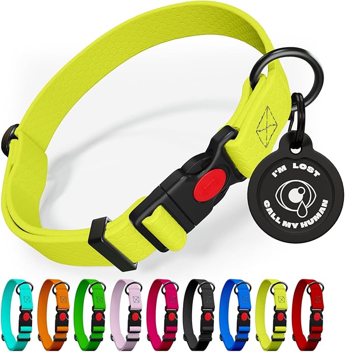 Adjustable Dog Collar with QR Code Dog Tag ID Attached - Made in USA - Honeycomb Waterproof Heavy