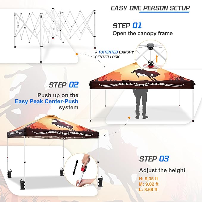 EAGLE PEAK Pop Up Canopy Tent with Wheeled Carry Bag, 8 Stakes, 4 Ropes, 4 Weight Bags, Easy Set Up
