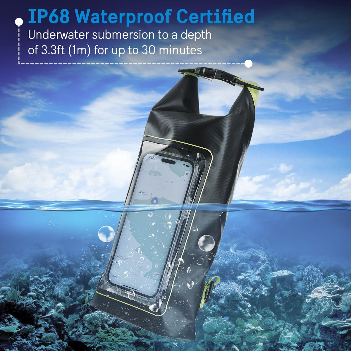 Pelican Marine IP68 Waterproof Dry Bag 2L w/Phone Pouch/Case - Black/Yellow
