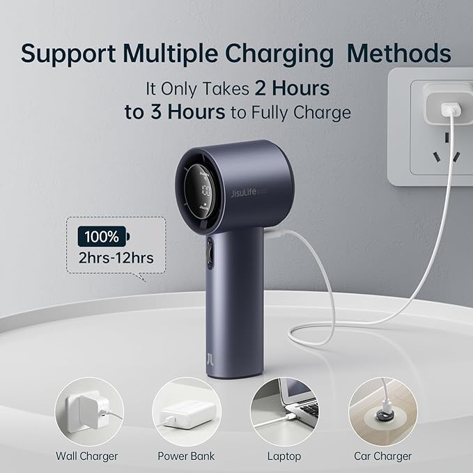 JISULIFE Portable Handheld Fan,Speed(1-100) Adjustable Turbo Mini and 3600mAh Battery Rechargeable