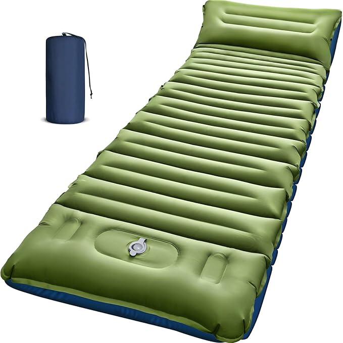 Camping Sleeping Pad, Thick 5 Inch Camping Mat with Pillow Built-in Foot Pump Ultralight Inflatable