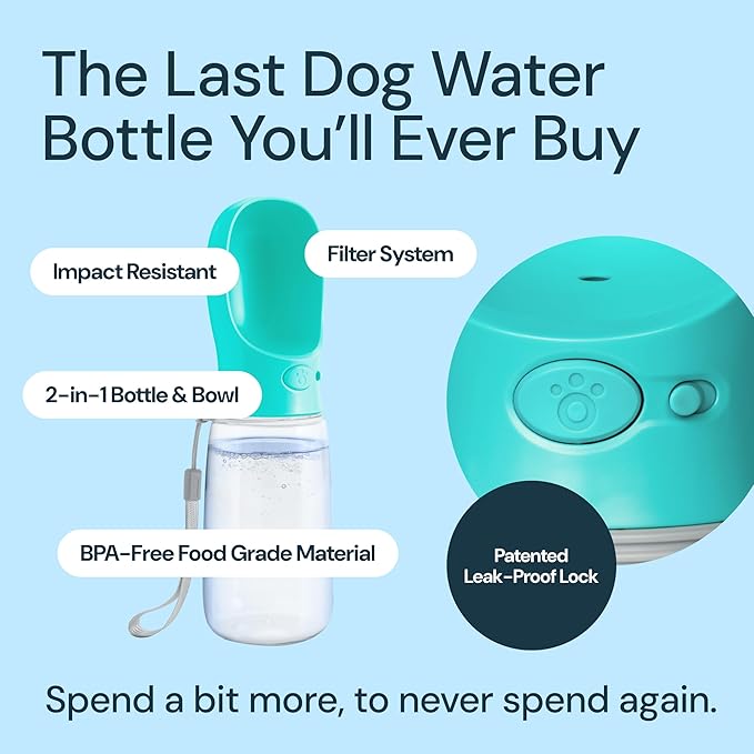 MalsiPree Dog Water Bottle Dispenser - 12 oz Blue - Leak-Proof Lock & One-Hand Operation - Dog