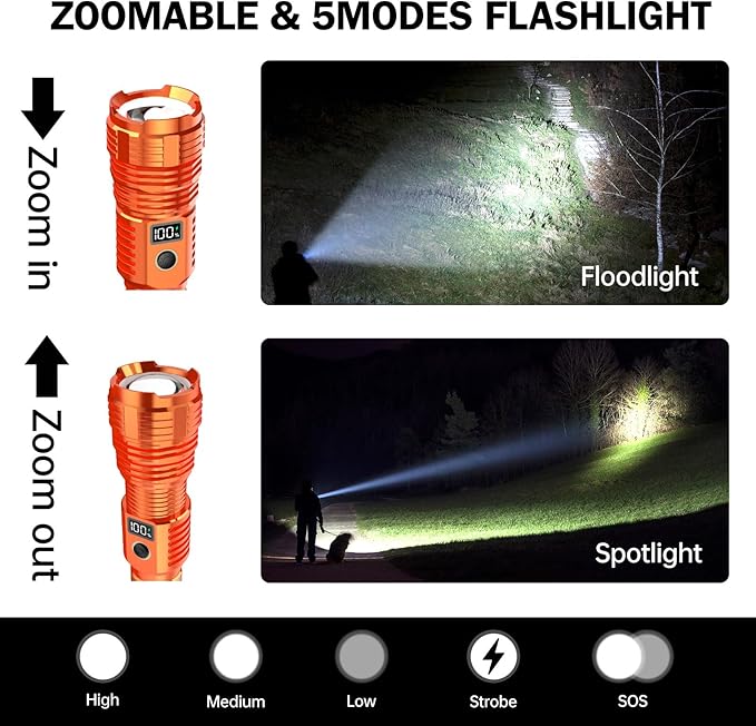 Flashlights High Lumens Rechargeable, LED Super Bright Flash Light Long Beam, Zoomable Linternas