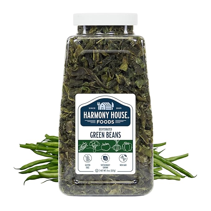 Harmony House Foods Dried Green Beans, cut (8 oz, Quart Size Jar) for Cooking, Camping, Emergency
