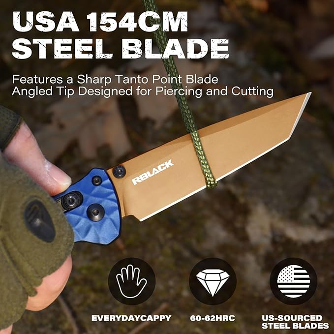 RBLACK Folding Knife with 3.39'' 154CM Steel Tanto Blade, Pocket Knife for Men Women Gifts, Axis