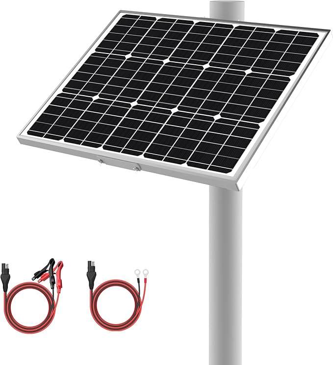 12V Waterproof Solar Battery Trickle Charger & Maintainer - 30 Watts Mono Solar Panel Built-in