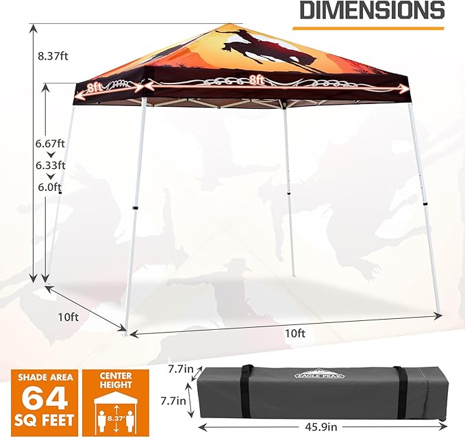 EAGLE PEAK 10x10 Slant Leg Pop-up Canopy Tent Easy One Person Setup Instant Outdoor Beach Canopy