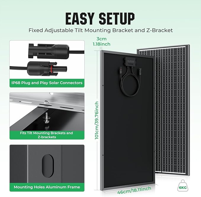 18BB 200W Solar Panel, 2Pcs N-Type 12V/24V 100 Watt Solar Panels, 25% High Efficiency