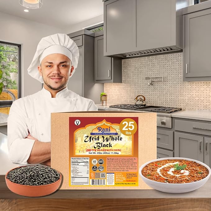 Rani Urid/Urad Whole Black (Matpe Beans with Skin) Indian Lentils 400oz (25lbs) 11.36kg Bulk Box ~