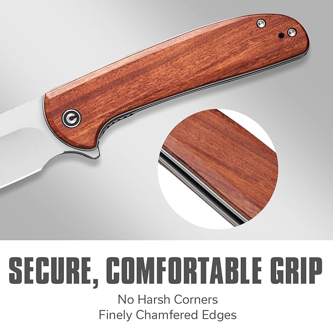 CIVIVI Primitrox Folding Knife for EDC, Flipper Pocket Knife with 3.48" Nitro-V Blade Wood Handle
