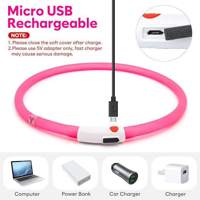 HIGO LED Dog Collar, Silicone Lightweight Light Up Dog Collars, USB Rechargeable LED Dog Necklace