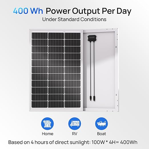 ECO-WORTHY 2pcs 100 Watt Solar Panels Monocrystalline Solar Panel for 12V/24V Battery RV Marine