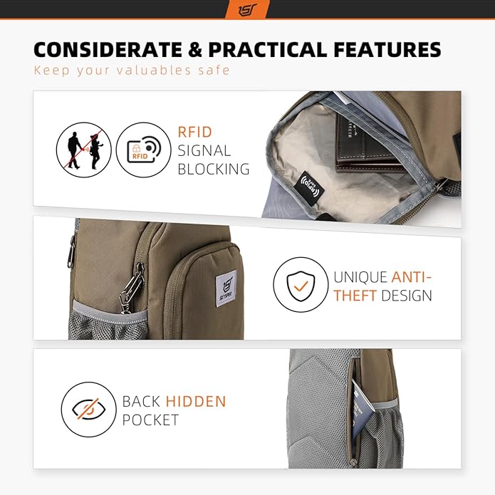 SKYSPER Sling Bag RFID Crossbody Sling Backpack Cross Body Shoulder Bag Travel Hiking Daypack for