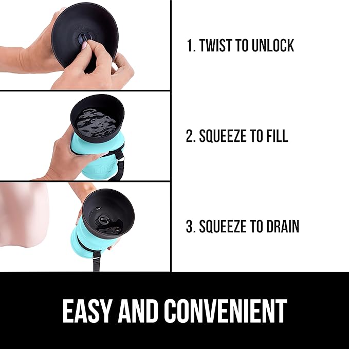 GORILLA GRIP Dog Water Bottle, Portable Water Bowl Dispenser for Dogs, 12 oz Leak Proof Pet Travel