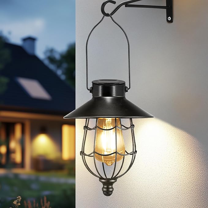 Solar Lanterns Outdoor Hanging Metal Vintage Lantern Warm White Solar Lights lamp Waterproof Edison