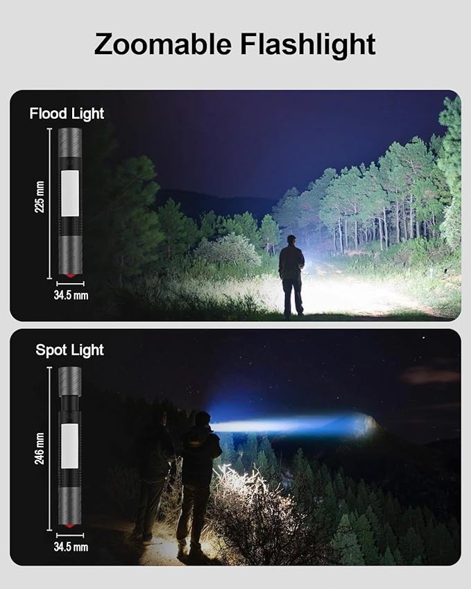 Rechargeable Flashlight, Includes Screwdriver, Window Breaker, 4 Main Lighting Modes, 3 Side